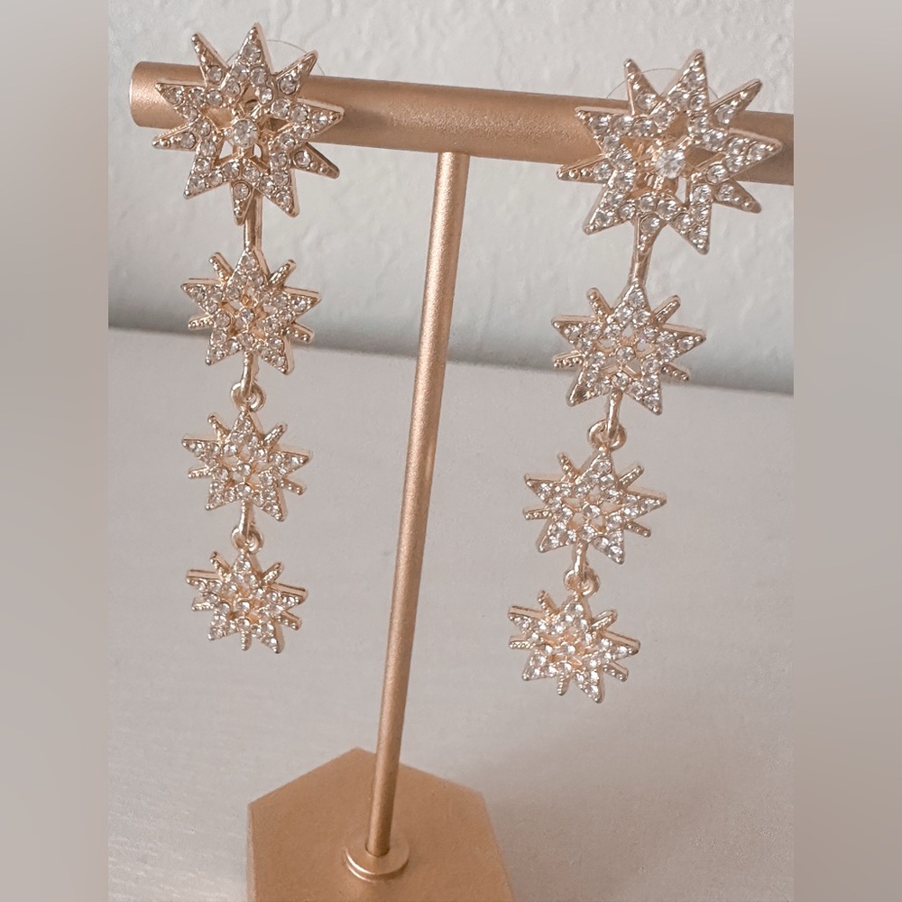 Dazzling Gold Starburst Drop Earrings/Post Starburst Earrings - Picture 3 of 7